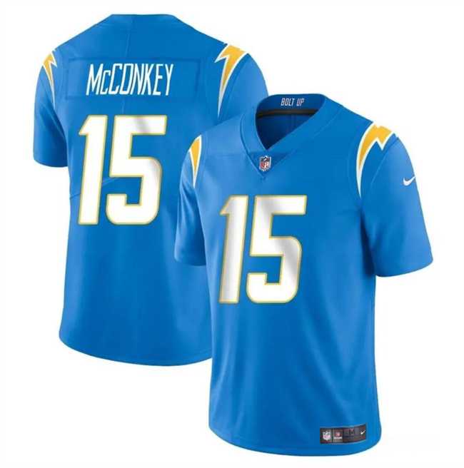 Men & Women & Youth Los Angeles Chargers #15 Ladd McConkey Light Blue 2024 Draft Vapor Limited Stitched Jersey